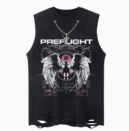 Summer Street Fashion Brand Loose Waistcoat T-shirt Sleeveless Nec
