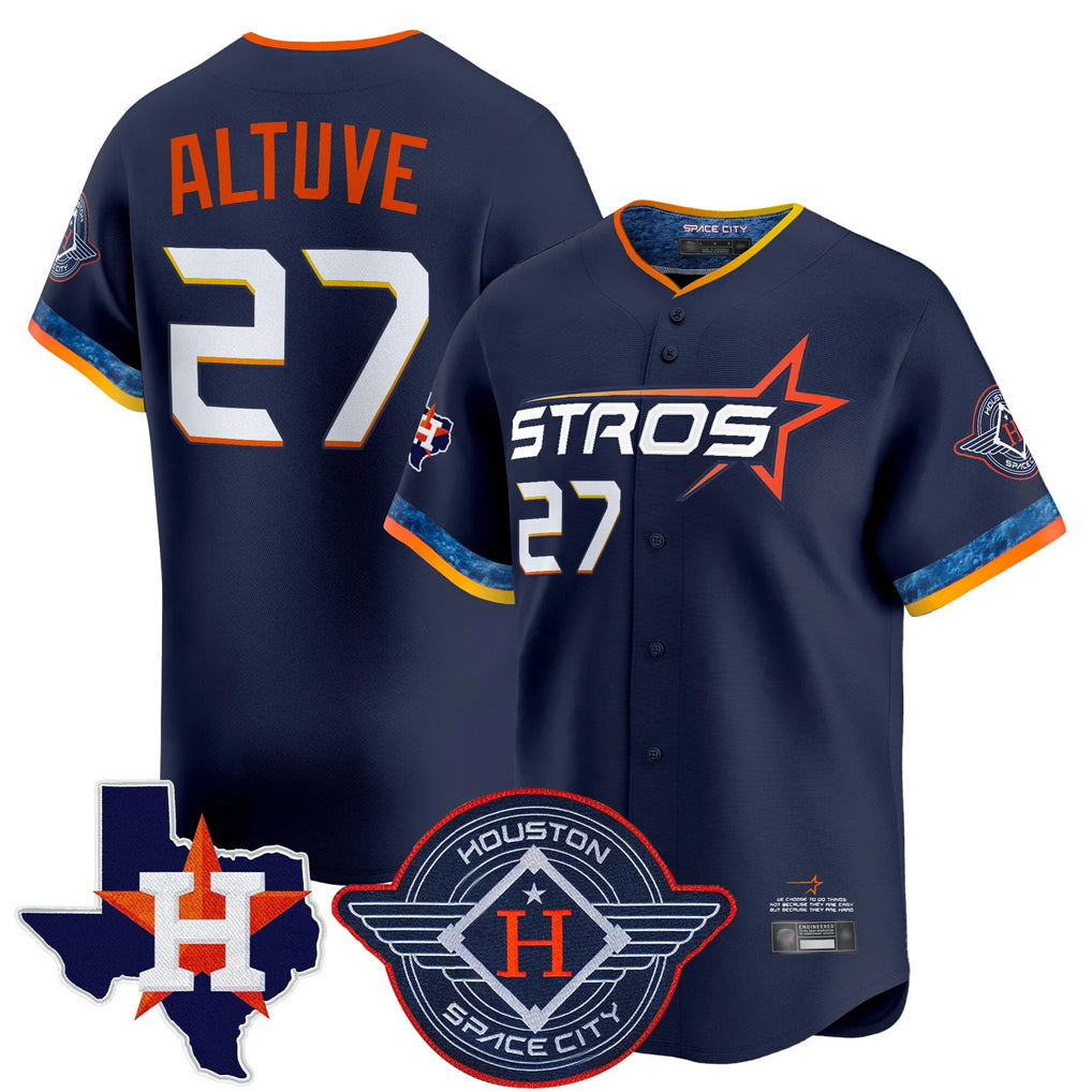 Minshop H.Astros #27 Jose Altuve Player Navy City Connect Texas Patch Vapor Premier Limited Home Stitched Jerseys