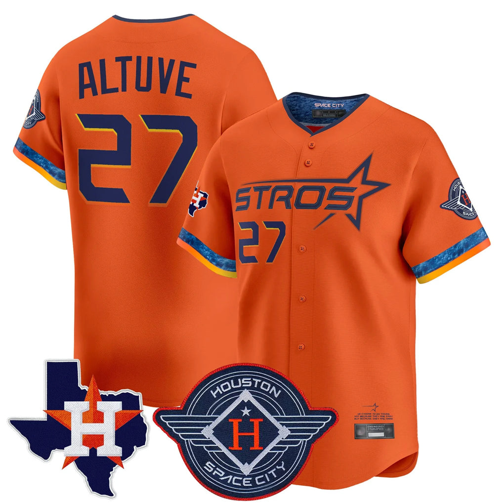 Minshop H.Astros #27 Jose Altuve Player Orange City Connect Texas Patch Vapor Premier Limited Home Stitched Jerseys