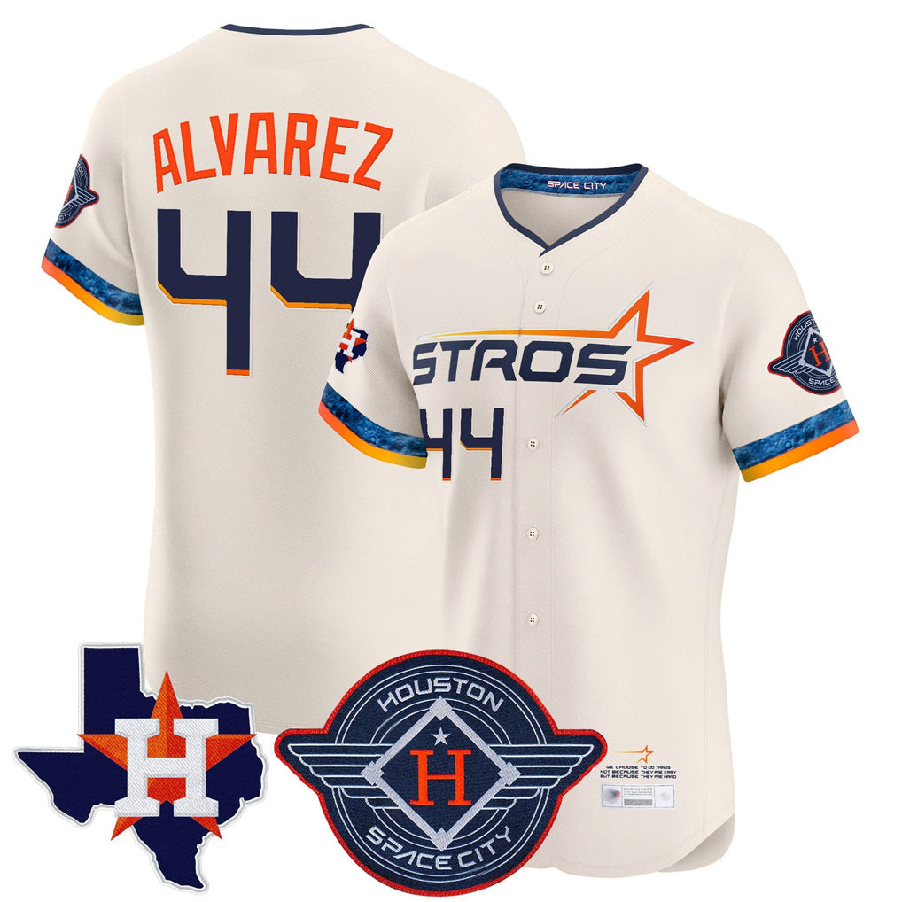 Minshop H.Astros #44 Yordan Alvarez Player Cream City Connect Texas Patch Vapor Premier Limited Elite Home Stitched Jerseys