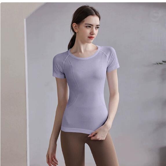 Yoga wear sports short sleeved top running quick drying T shirt women's one piece knitted summer style training and fitness clothing