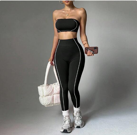 Best selling yoga set for women color matched racerback top with peachy hips fitted long pants for fitness and exercise