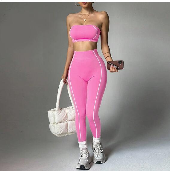 Best selling yoga set for women color matched racerback top with peachy hips fitted long pants for fitness and exercise