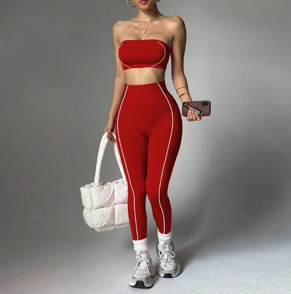 Best selling yoga set for women color matched racerback top with peachy hips fitted long pants for fitness and exercise