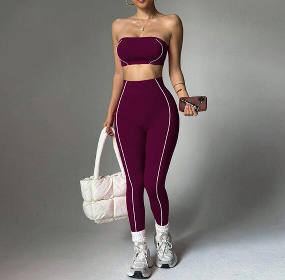 Best selling yoga set for women color matched racerback top with peachy hips fitted long pants for fitness and exercise