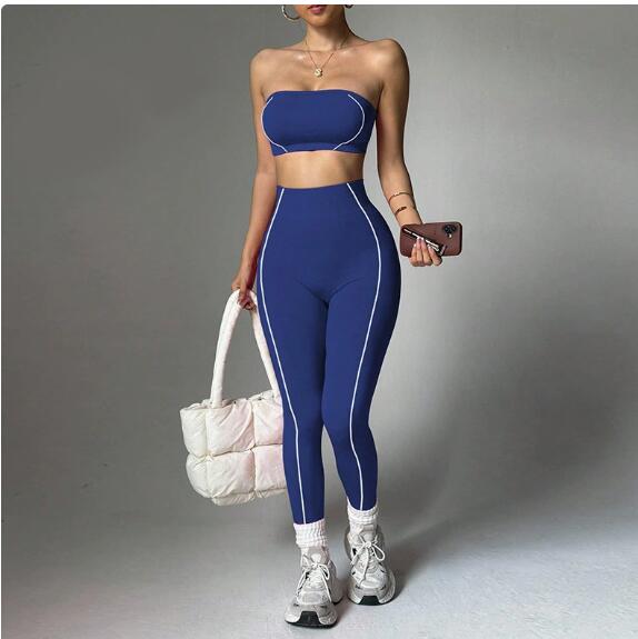 Best selling yoga set for women color matched racerback top with peachy hips fitted long pants for fitness and exercise
