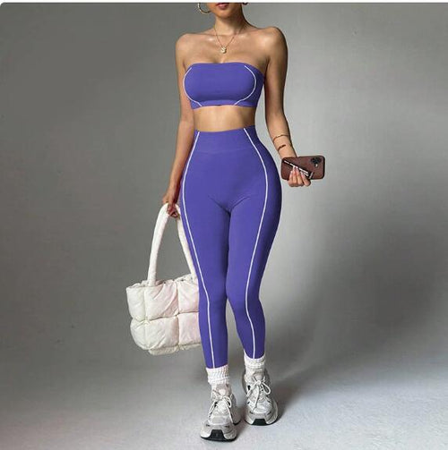 Best-selling yoga set for women - color-matched racerback top with peachy hips, fitted long pants for fitness and exercise