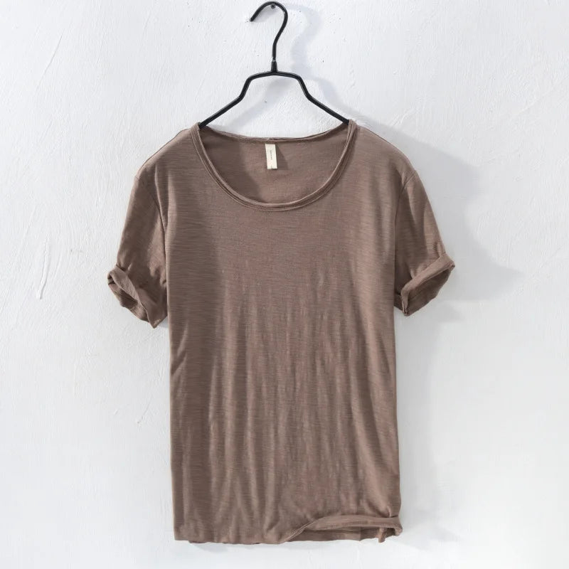 men’s Lightweight Breathable Slim-fit O-Neck Casual T-shirt Brown